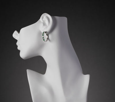 Sterling Silver Simulated Emerald Alternating Hoop Earrings 1 5 Carats Se9040 on a model