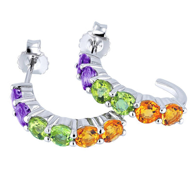 Sterling Silver Amethyst Peridot Citrine J Hoop Earrings 3 Carats Se9042 alternate view and angle