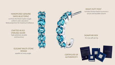 Sterling Silver Swiss Blue Topaz J Hoop Earrings 2 75 Carats Se9044 infographic with additional information