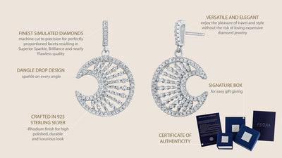 Sterling Silver Simulated Diamonds Crescent Moon Dangle Drop Earrings Se9048 on a model or additional view