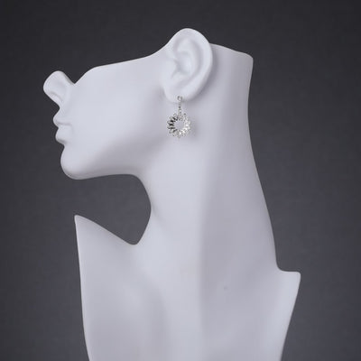 Sterling Silver Simulated Diamonds Blossom Dangle Drop Earrings Se9050 on a model