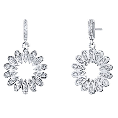 Sterling Silver Simulated Diamonds Blossom Dangle Drop Earrings