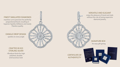 Sterling Silver Simulated Diamonds Mandala Dangle Drop Earrings Se9052 on a model or additional view
