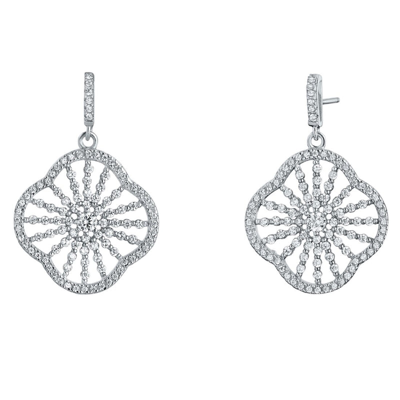 Sterling Silver Simulated Diamonds Mandala Dangle Drop Earrings