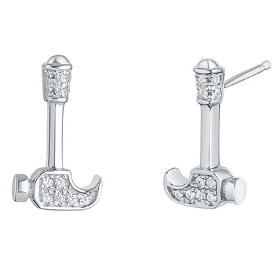 Sterling Silver Simulated Diamonds Dainty Hammer Earrings