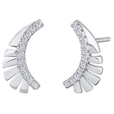 Sterling Silver Simulated Diamonds Feather Crawler Earrings