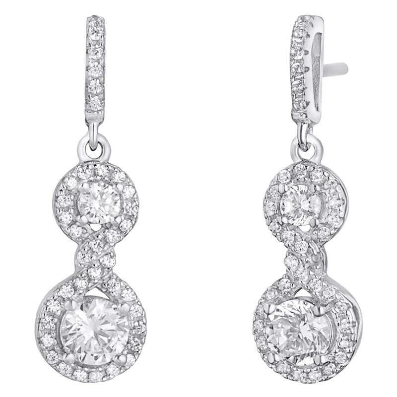 Sterling Silver Simulated Diamonds Double Dangle Drop Earrings