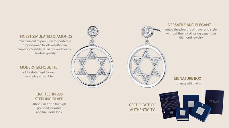 Sterling Silver Simulated Diamonds Star Of David Dangle Drop Earrings Se9070 on a model or additional view