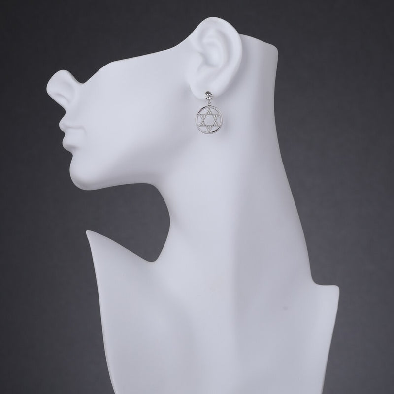 Sterling Silver Simulated Diamonds Star Of David Dangle Drop Earrings Se9070 on a model