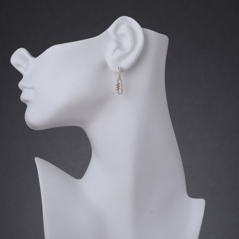 Sterling Silver Simulated Diamonds Lyric Rose Tone Dangle Drop Earrings Se9090 on a model