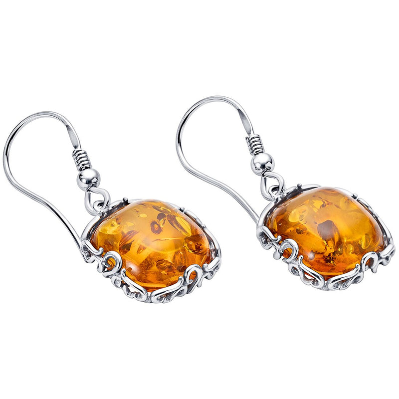 Genuine Baltic Amber Cushion Cut Dangle Earrings In Sterling Silver Se9096 alternate view and angle