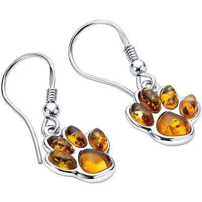 Genuine Baltic Amber Paw Print Dangle Drop Earrings In Sterling Silver Se9098 alternate view and angle