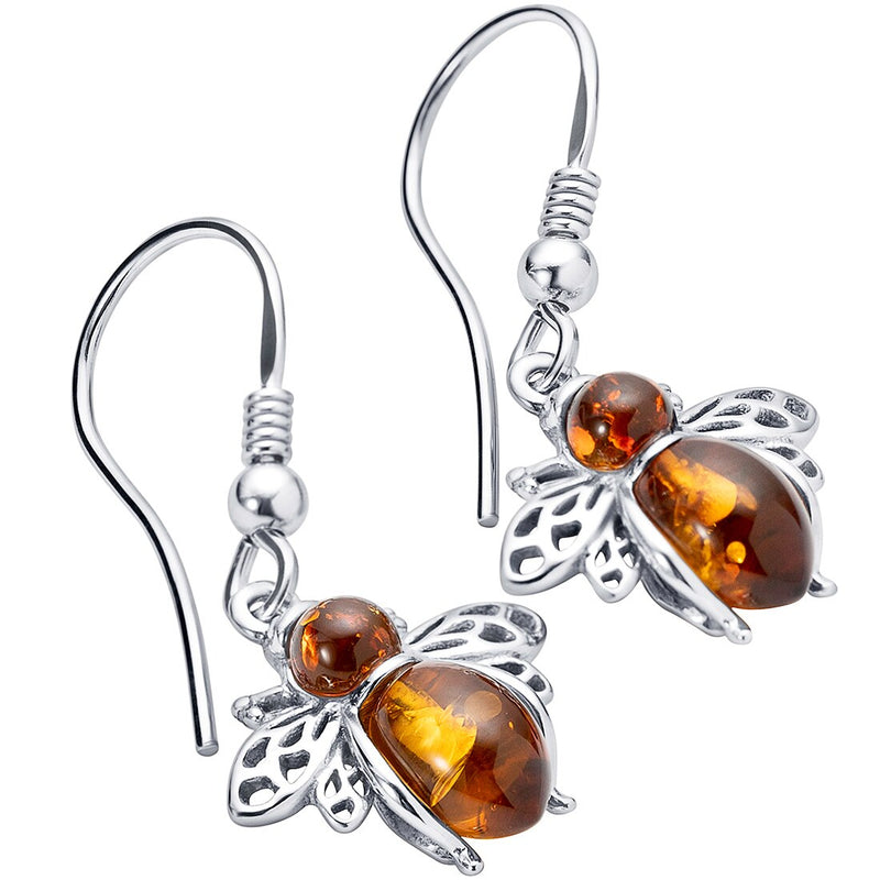 Genuine Baltic Amber Bee Dangle Earrings In Sterling Silver Se9100 alternate view and angle