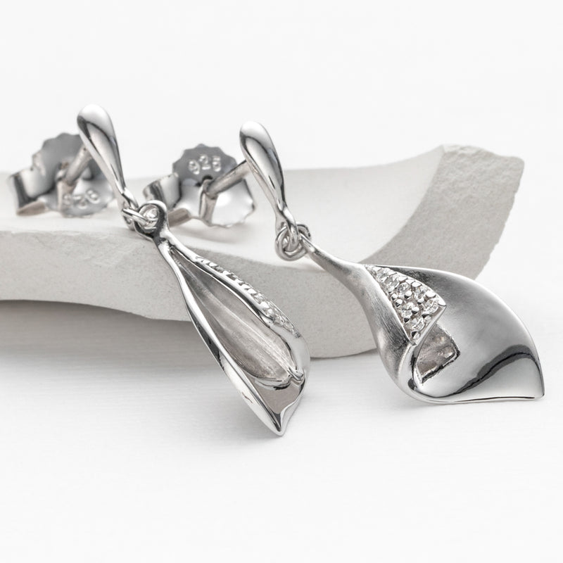 Sterling Silver Orchid Drop Earrings