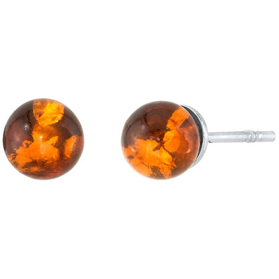 Baltic Amber 5-7mm Ball Stud Earrings in Sterling Silver