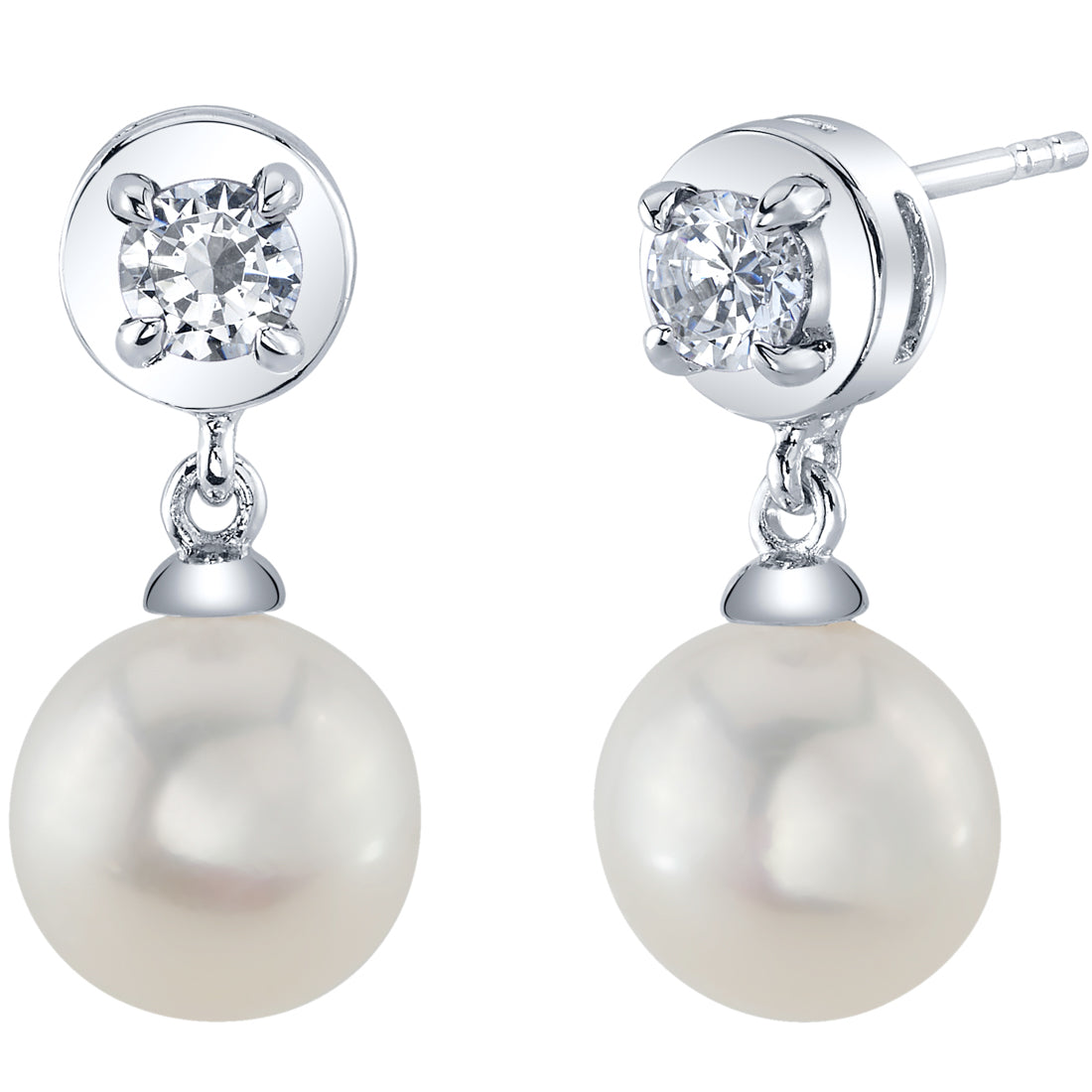 Freshwater Cultured 8mm White Pearl and Cubic Zirconia Dangle Earrings ...