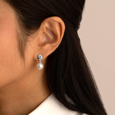 8mm Freshwater Cultured Pearl & Alexandrite Dangle Earrings in Sterling Silver