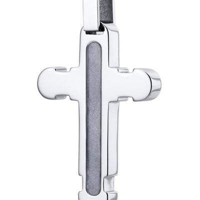 Notch Design Polished Steel Cross Pendant With 22 inch Chain