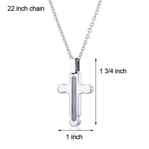 Notch Design Polished Steel Cross Pendant With 22 inch Chain