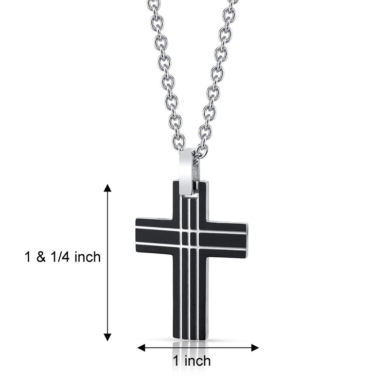 Black Lined Designer Stainless Steel Cross Pendant with 22 inch Necklace