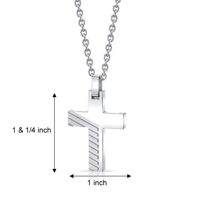 Two-Tone Razor Cut Stainless Steel Cross Pendant with 22 inch Necklace