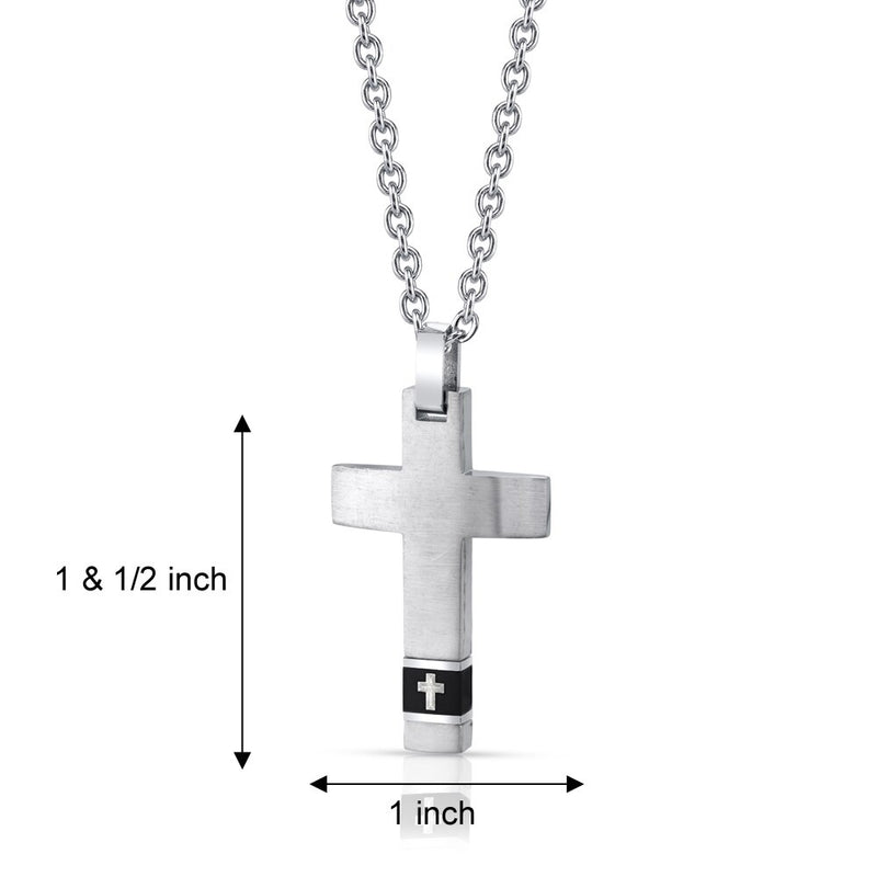 Black Band Cross Motif Stainless Steel Pendant with 22 inch Necklace