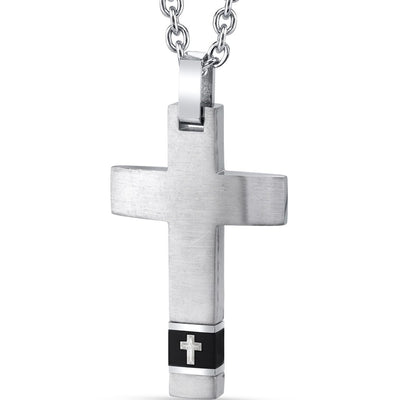 Black Band Cross Motif Stainless Steel Pendant with 22 inch Necklace