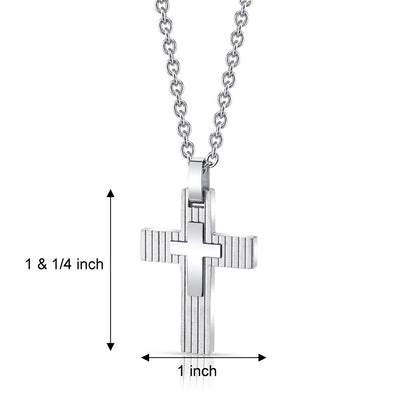 Layered Two-Toned Stainless Steel Cross Pendant with 22 inch Necklace