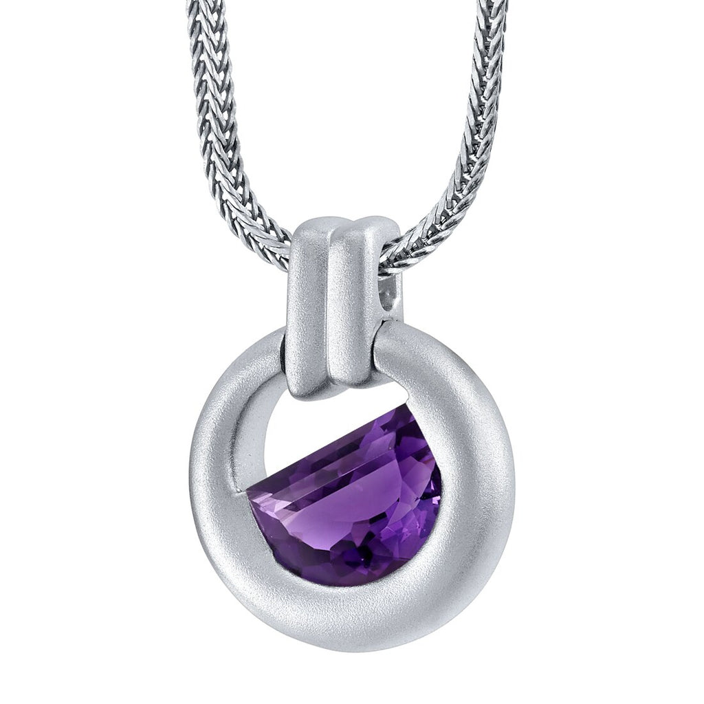 Amethyst Amulet Pendant Necklace for Men in Sterling Silver
