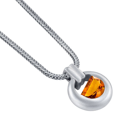 Half Moon Shape Citrine Amulet Pendant Necklace for Men Sterling Silver 3 Carats