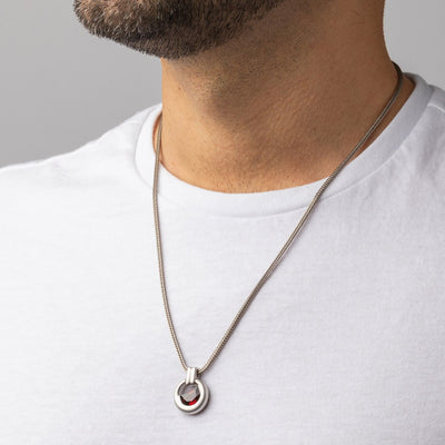 Garnet Amulet Pendant Necklace for Men in Sterling Silver