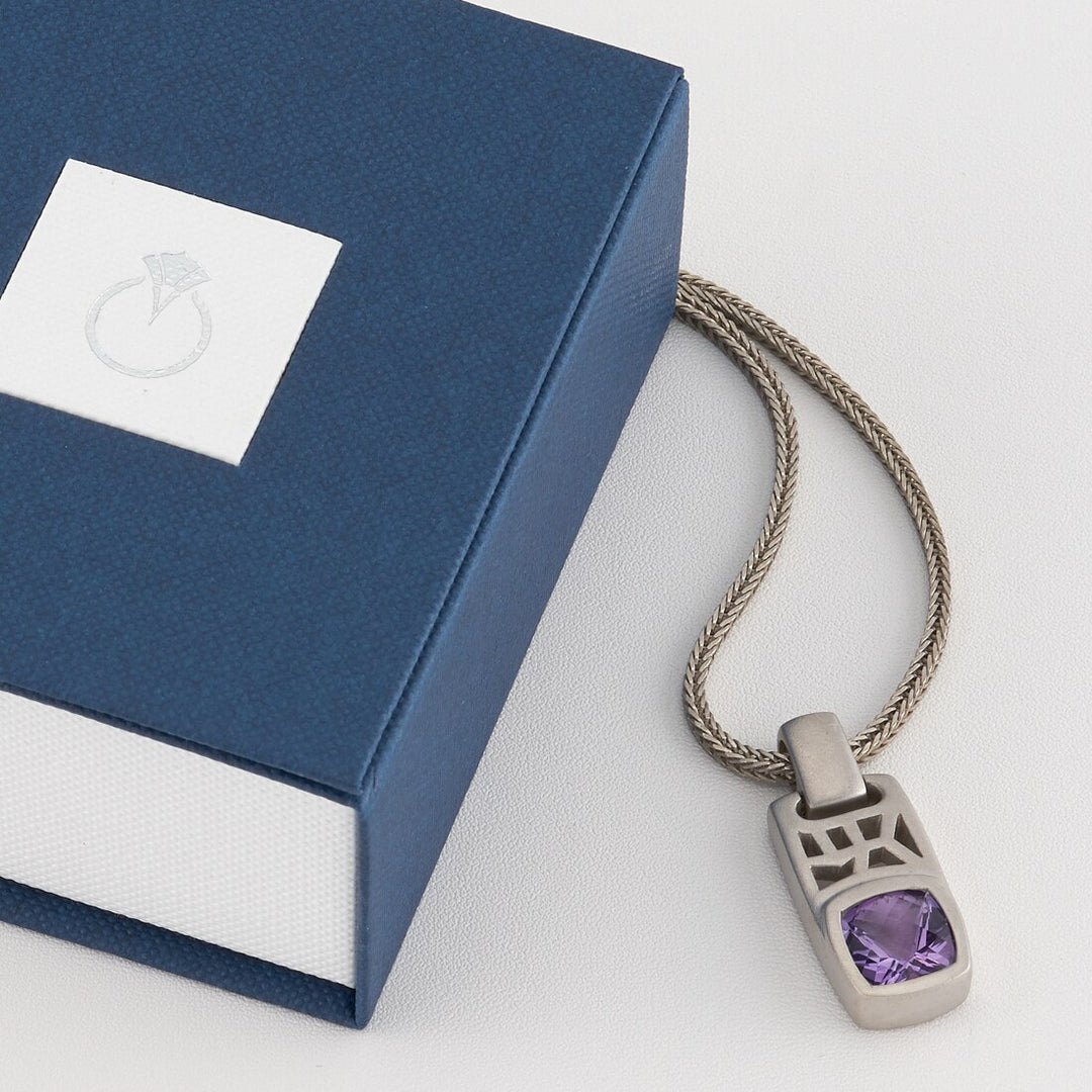 Amethyst Tag Pendant Necklace for Men in Sterling Silver