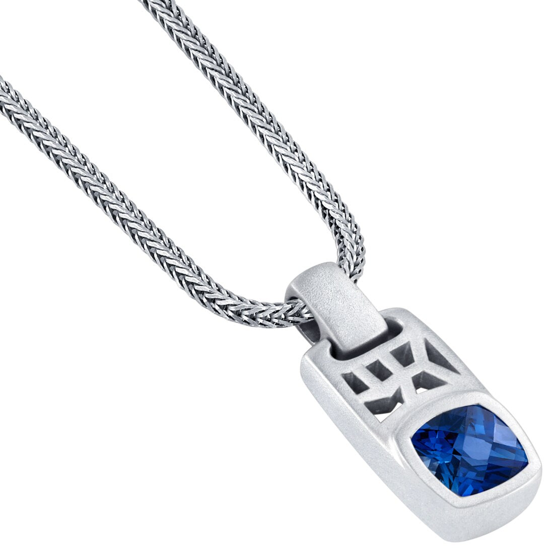 PEORA Created Blue Sapphire Amulet Tag Pendant Necklace for Men Sterling  Silver, 4.50 Carats Cushion Cut, Brushed Finished, with 22-Inch Italian  Chain | Amazon.com