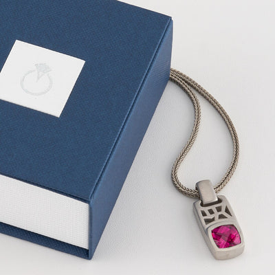 Cushion Cut Ruby Tag Pendant Necklace for Men Sterling Silver 4.25 Carats