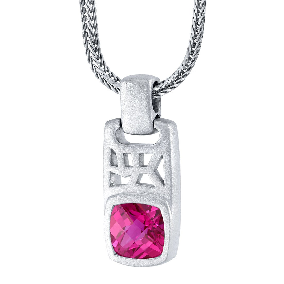 Created Ruby Tag Pendant Necklace for Men in Sterling Silver | SN12058 |  Peora