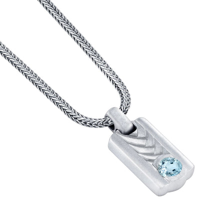 Aquamarine Chevron Pendant Necklace for Men Sterling Silver