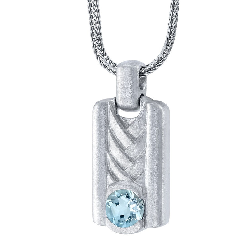 Aquamarine Chevron Pendant Necklace for Men Sterling Silver