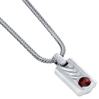 Garnet Chevron Pendant Necklace for Men Sterling Silver 1.25 Carats