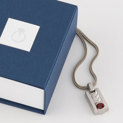 Garnet Chevron Pendant Necklace for Men Sterling Silver 1.25 Carats