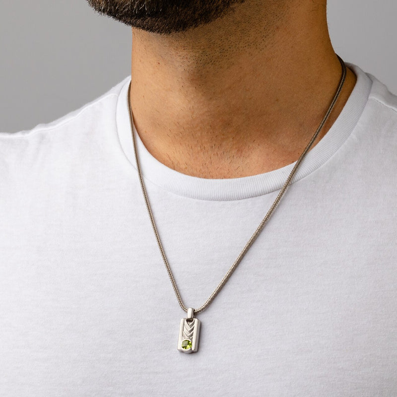 Peridot Chevron Pendant Necklace for Men Sterling Silver