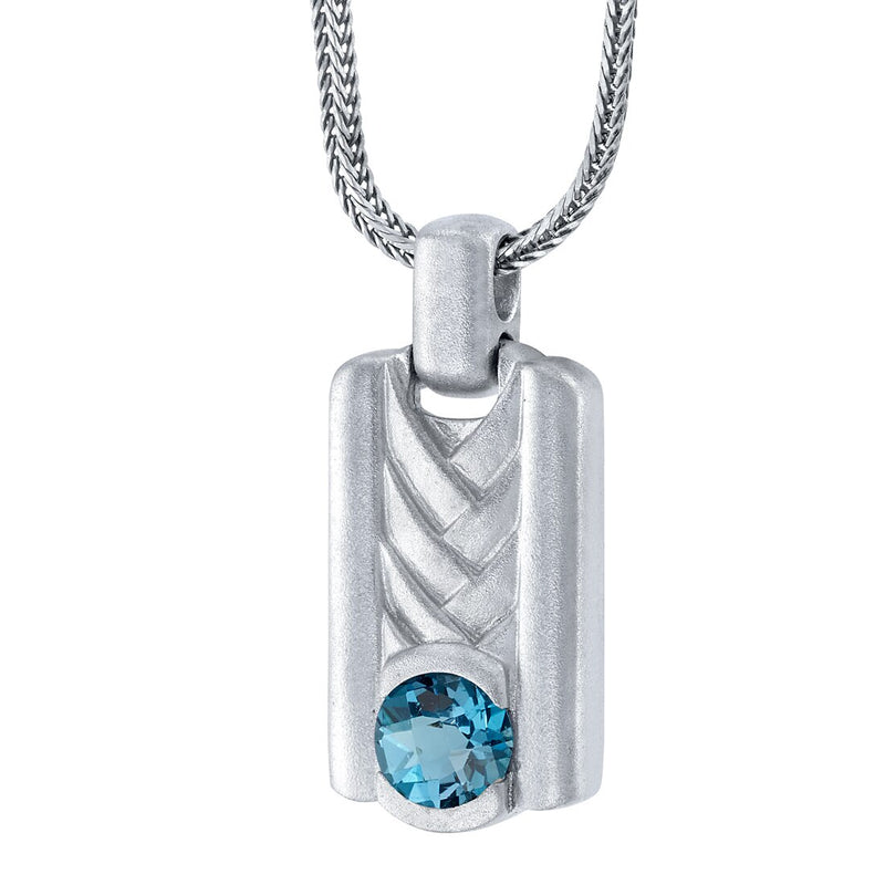 London Blue Topaz Chevron Pendant Necklace for Men Sterling Silver 1 Carat