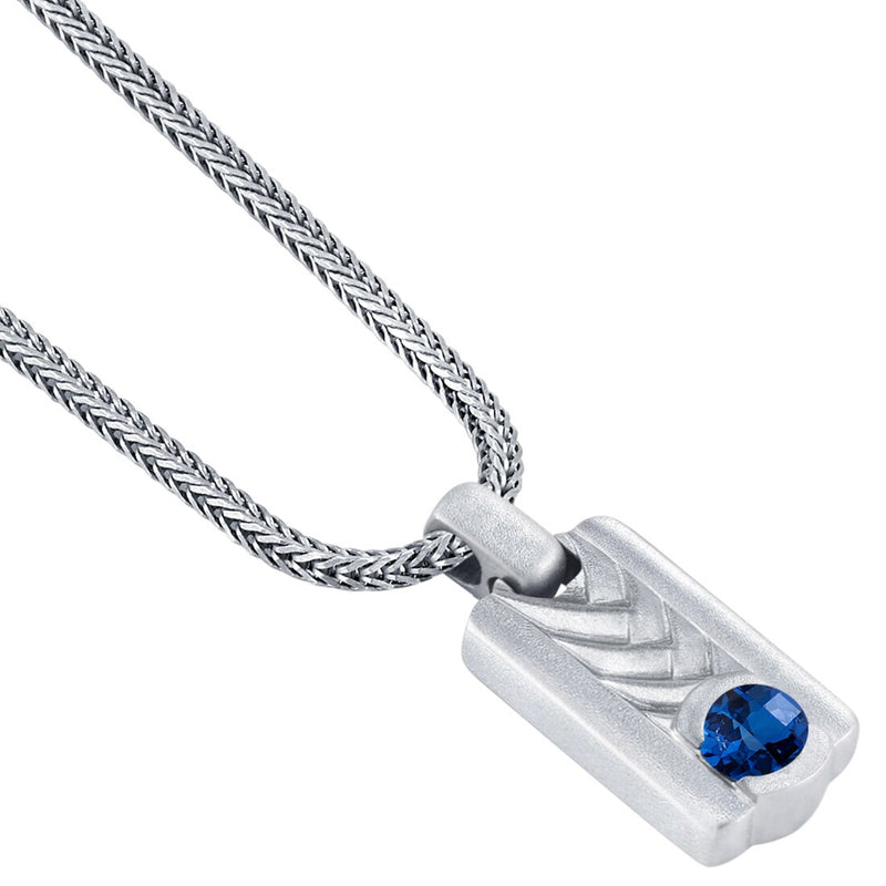 Created Blue Sapphire Chevron Pendant Necklace for Men in Sterling Silver 1 Carat