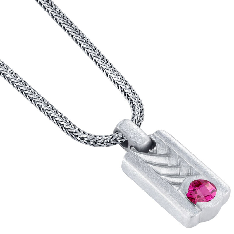 Ruby Chevron Pendant Necklace for Men Sterling Silver 1 Carat