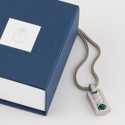 Emerald Chevron Pendant Necklace for Men Sterling Silver 1 Carat