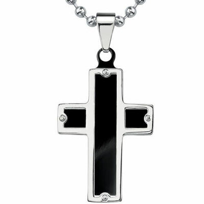 Celebrity Steel Black Enamel-finish Cross Pendant