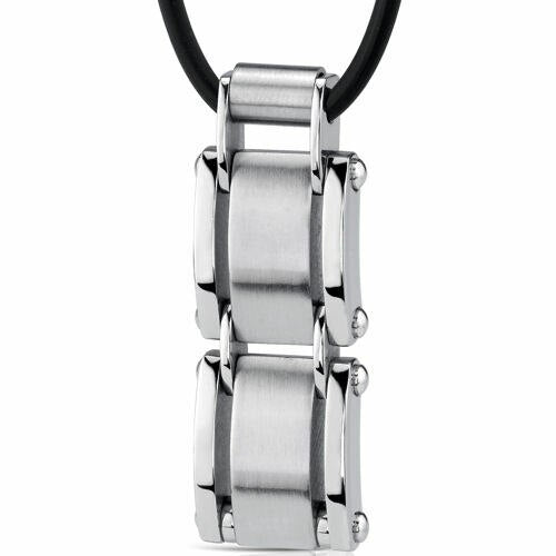 A-Lister Guy: Steel Rectangular Pendant on Rubber Cord SN8140