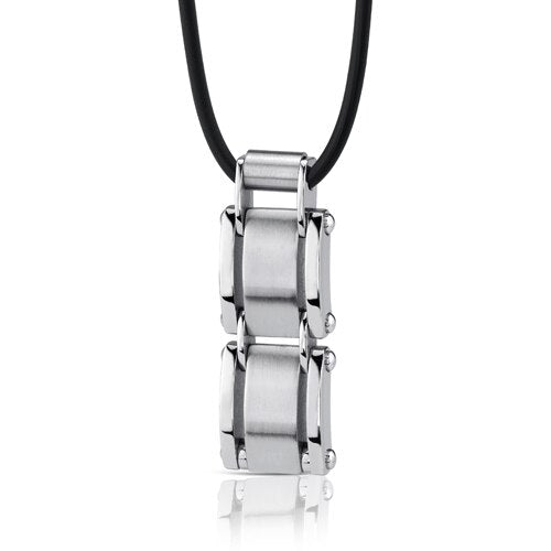 A-Lister Guy: Steel Rectangular Pendant on Rubber Cord SN8140