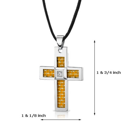 Steel Large Cross Pendant with Yellow-White Carbon Fiber inlay