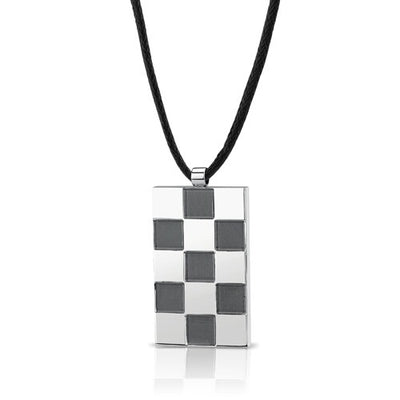 Steel Chessboard and High polish Square Pendant with Black cord