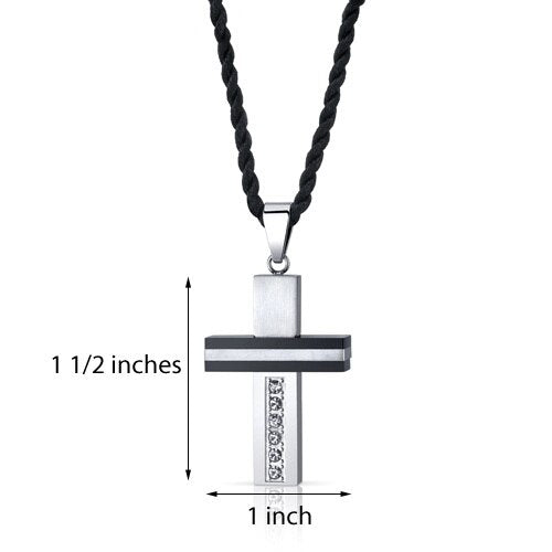 Steel and Ceramic Modern Cross Pendant with Cubic Zirconia